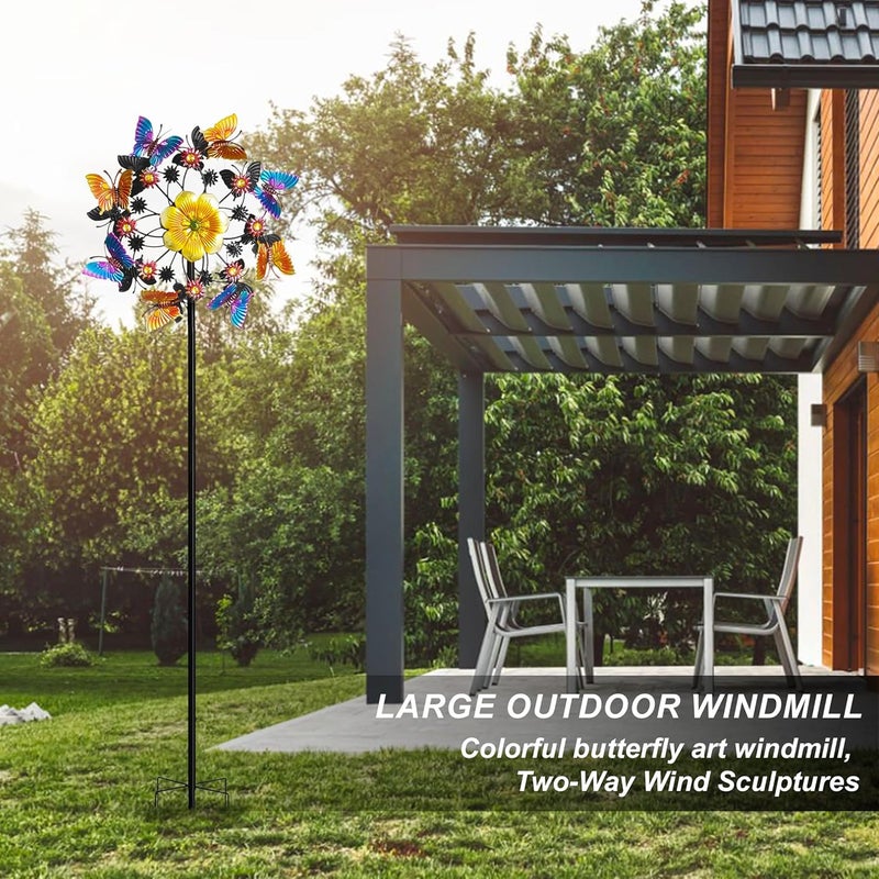 Senflame Double Blade Butterfly Wind Spinners, Outdoor Garden 360° Swivel Spinners 50 inch Garden Stakes Decor, Metal Flower Pinwheels for Yard and Lawn - Image 5